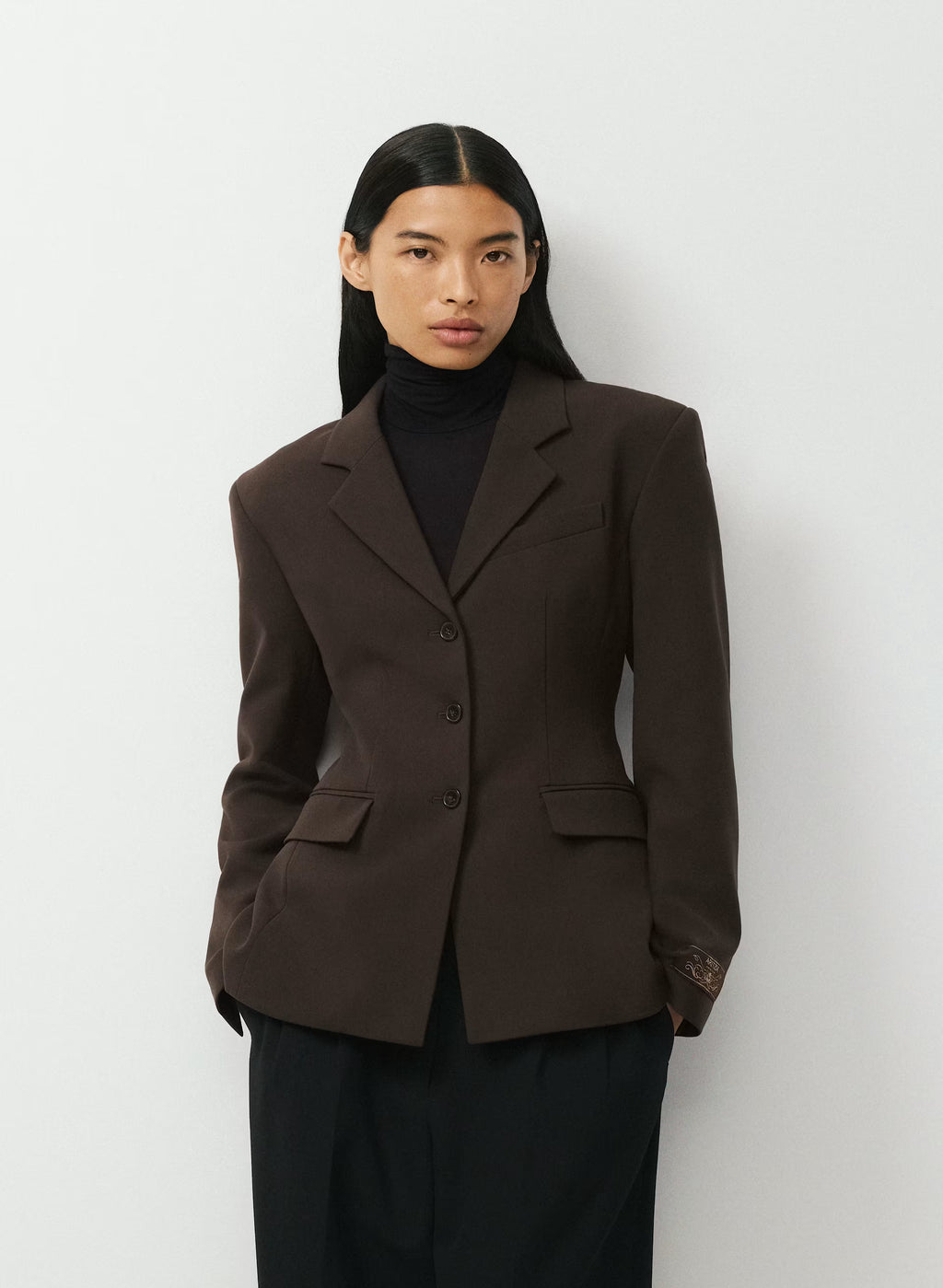 Single-Breasted Stretch Blazer - Brown Check