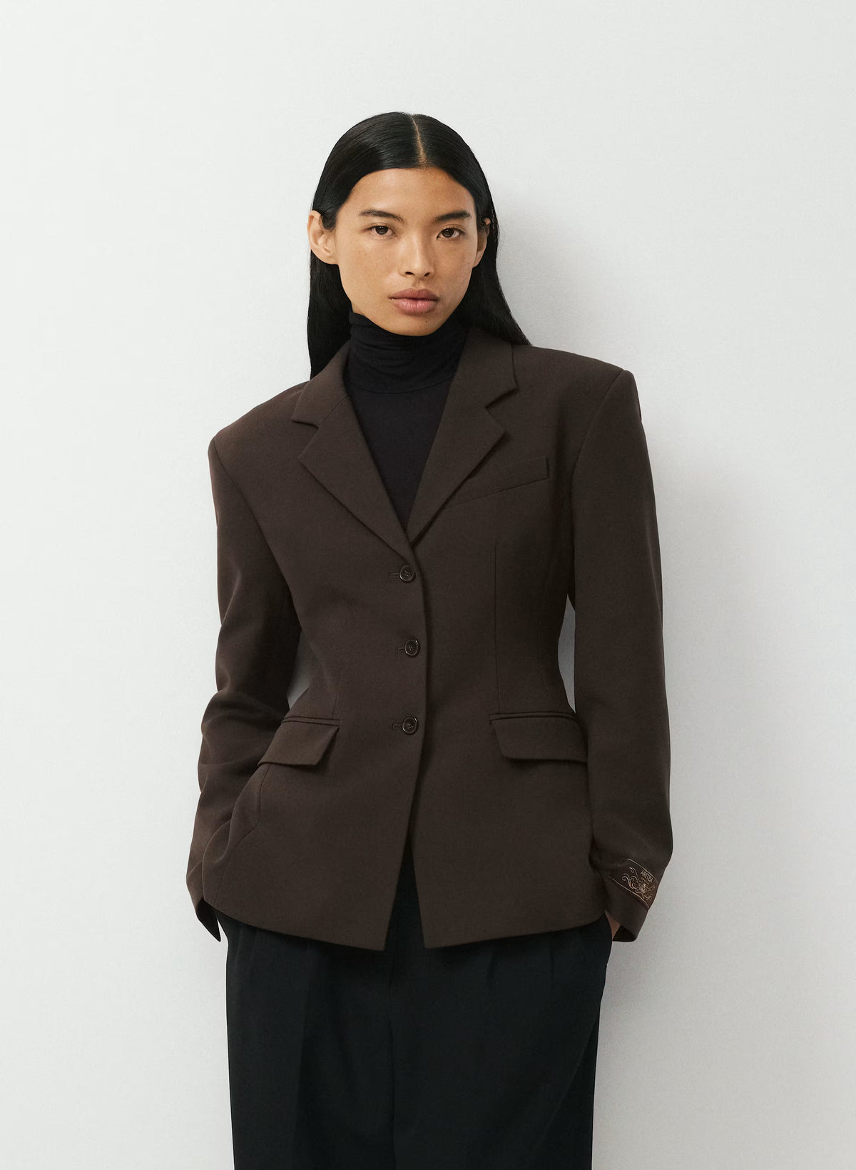 Single-Breasted Stretch Blazer - Brown Check
