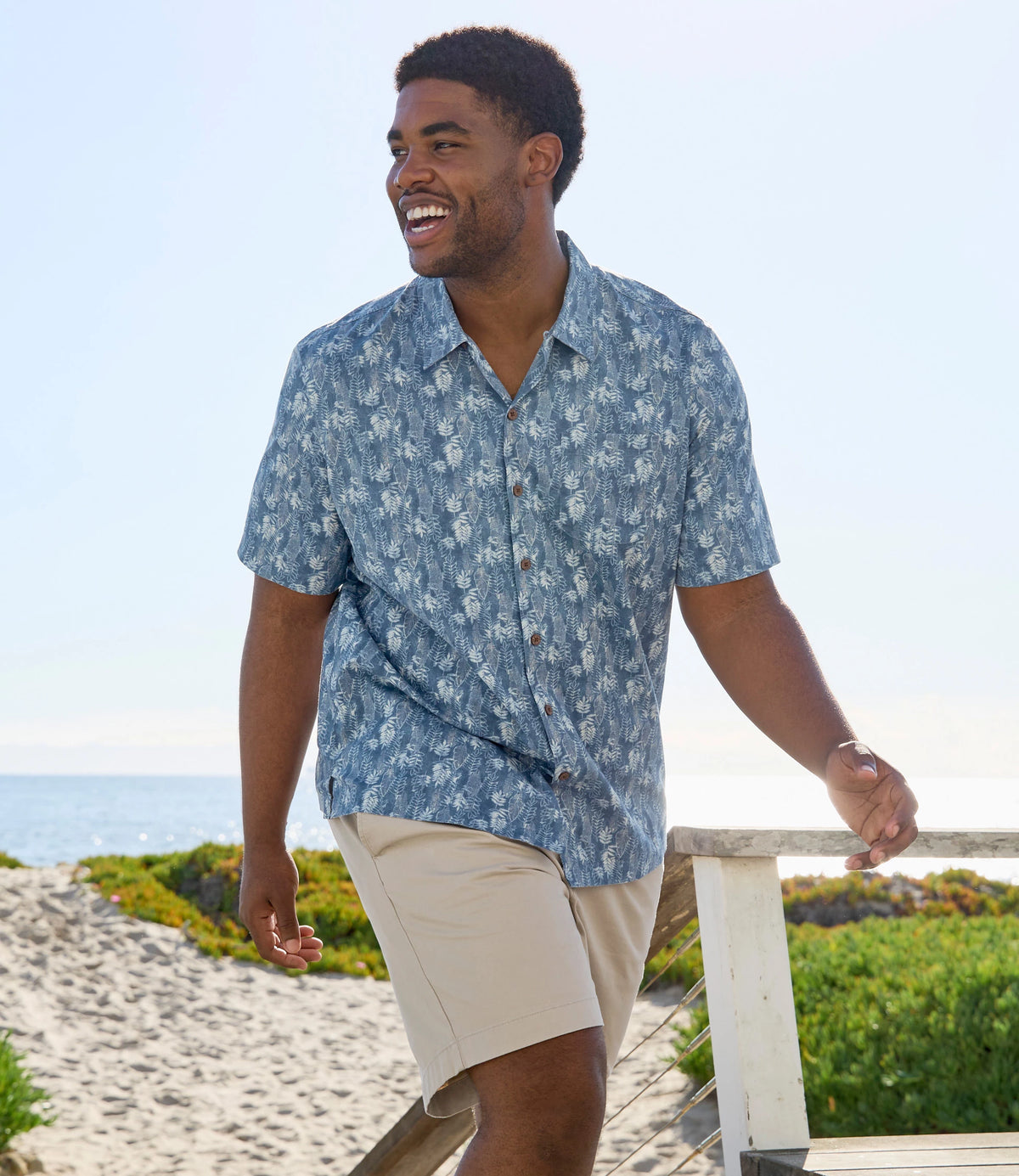 Men's Short-Sleeve Cotton Print Shirt - Brown