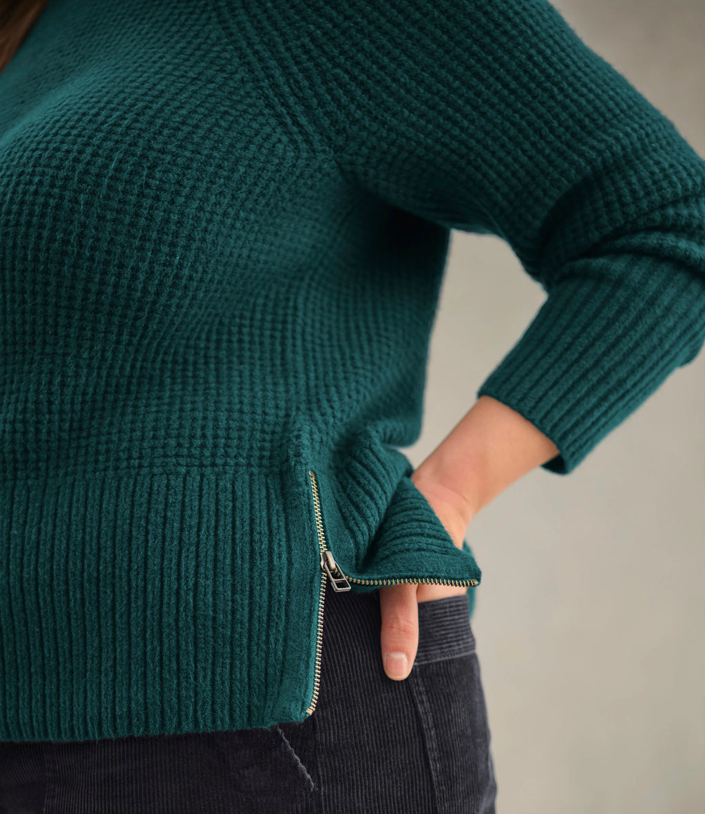 Women's Waffle Crewneck Sweater - Rustic Red