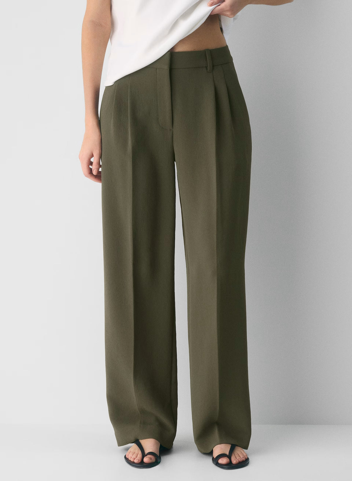 High-Rise Wide-Leg Crepe Trousers - Sand