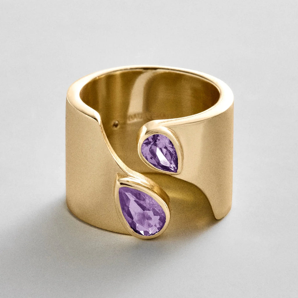 Personalized Two-Stone Open Band Ring - Gold