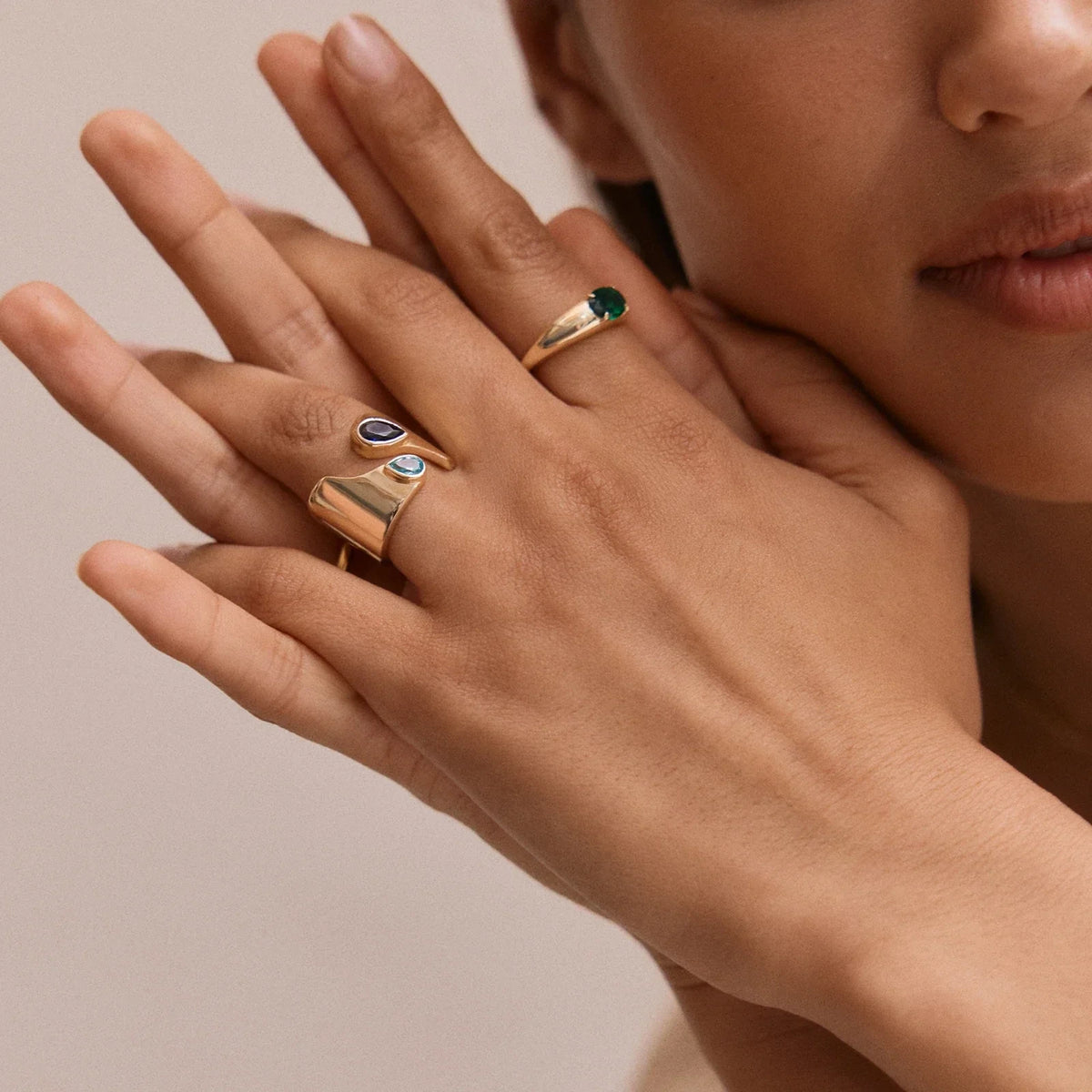 Personalized Two-Stone Open Band Ring - Gold