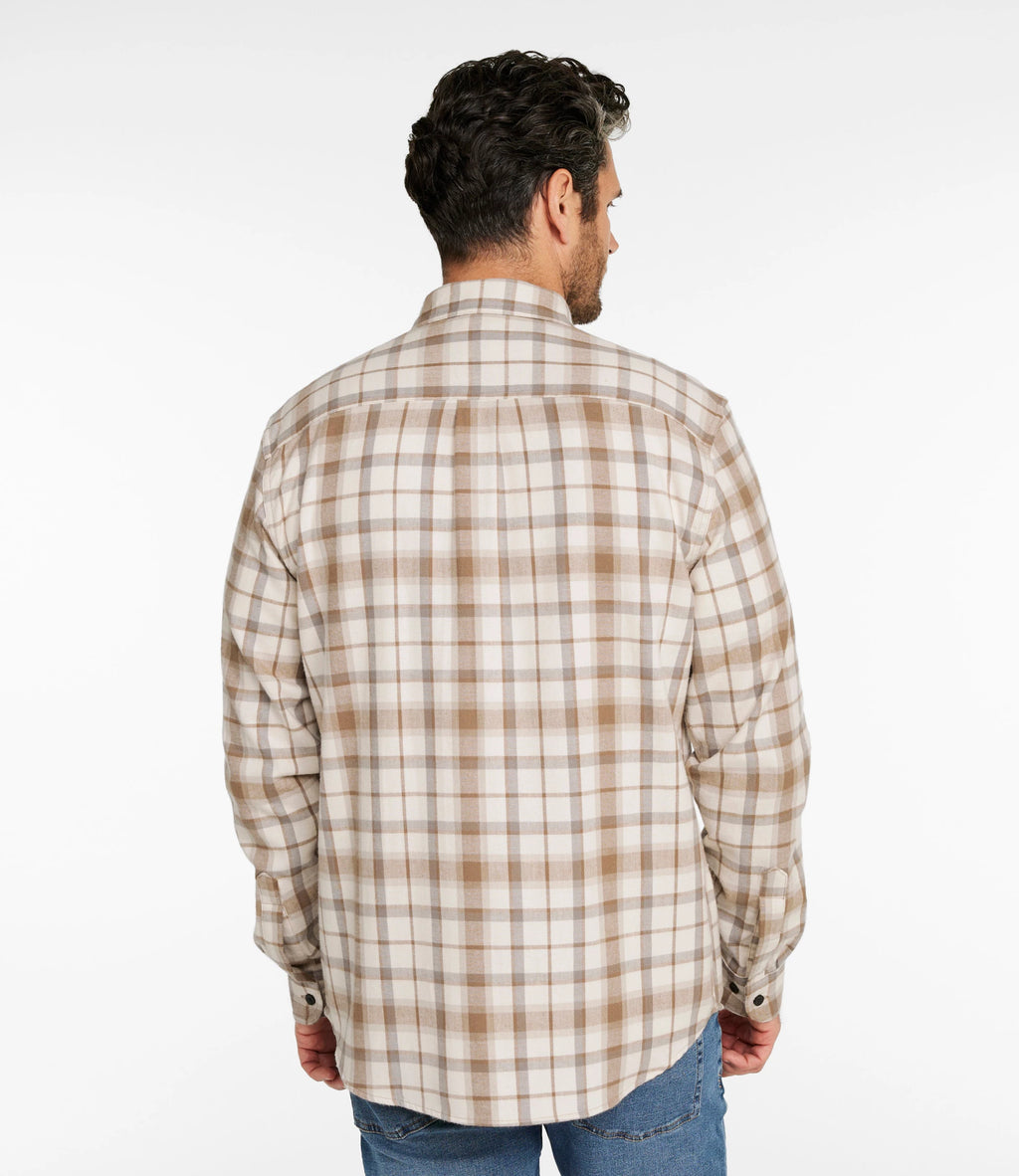 Men's Cotton Flannel Button-Down Shirt - Grey Plaid