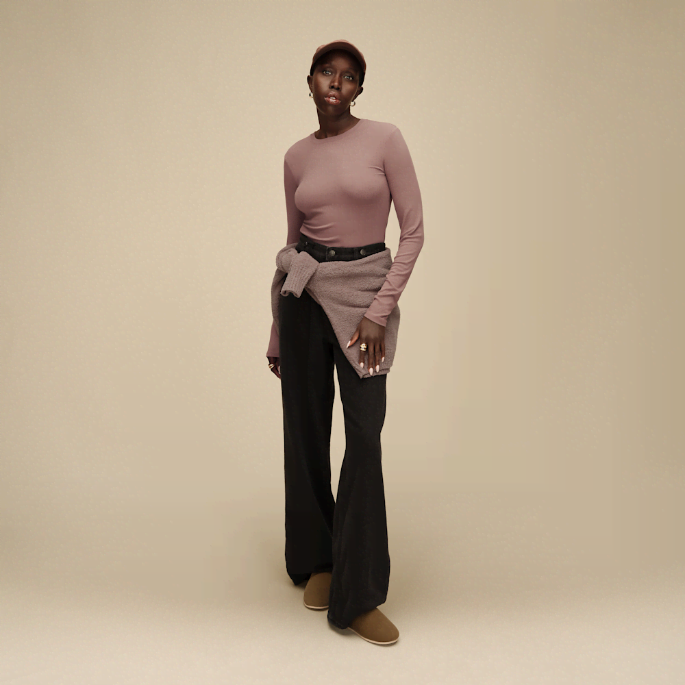 Women's Fitted Long Sleeve Rib Tee - Brown