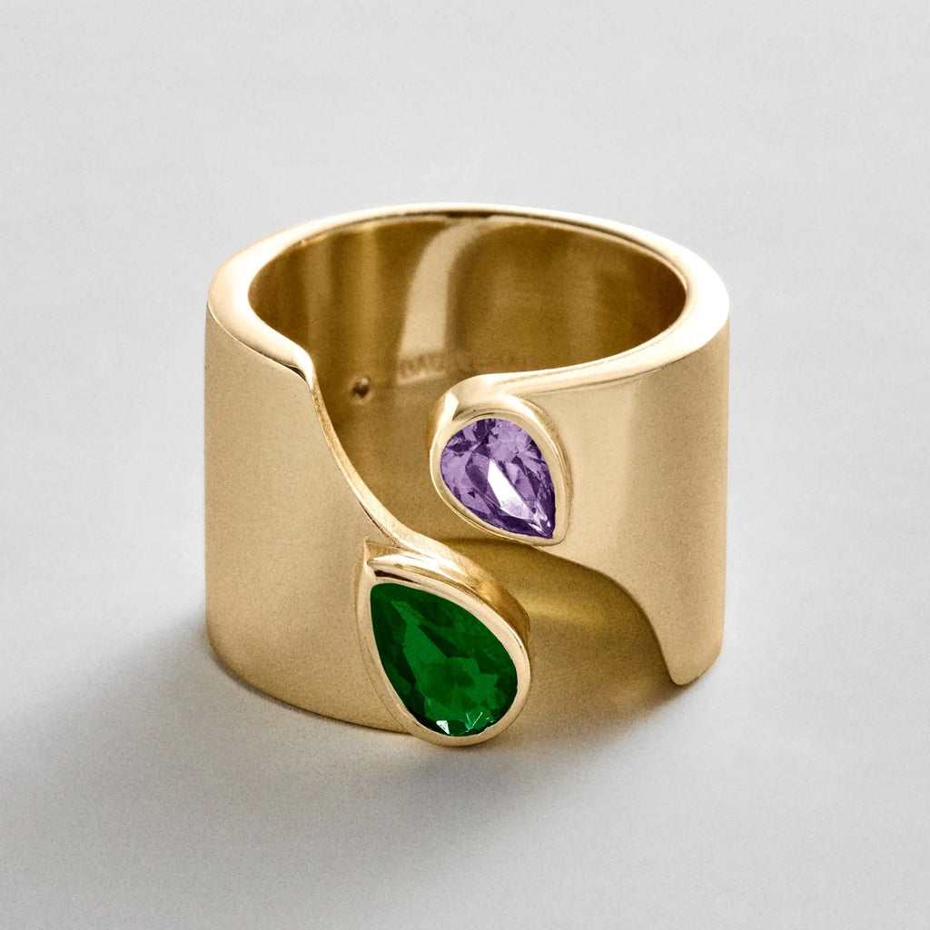 Personalized Two-Stone Open Band Ring - Gold
