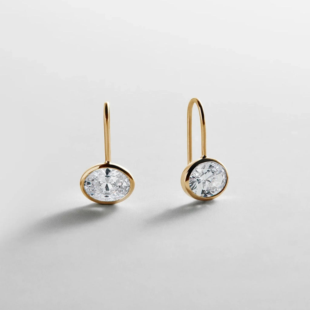 Gold-Plated Oval Crystal Drop Earrings