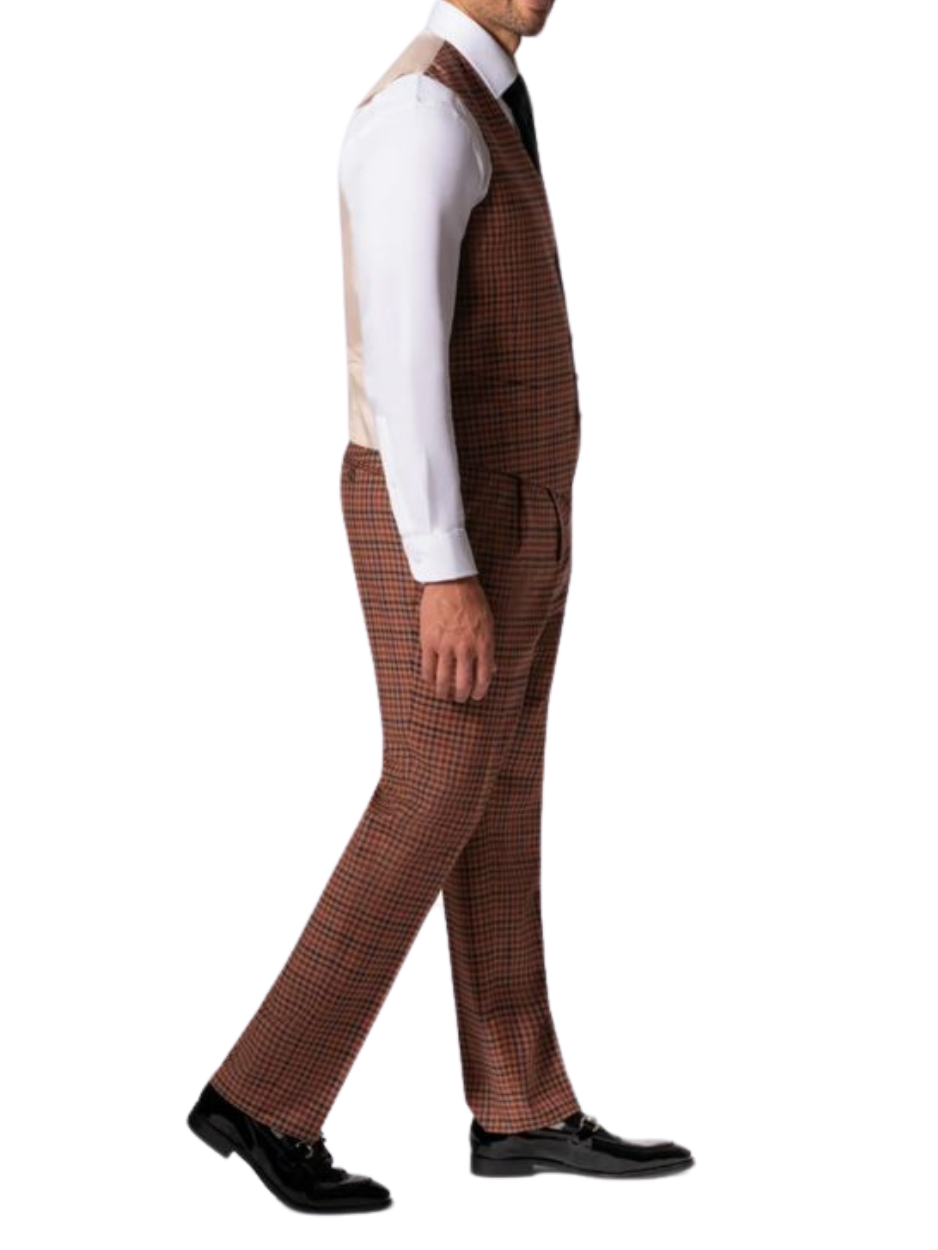 Men's Brown Plaid Modern Fit Wool 3-Piece Suit