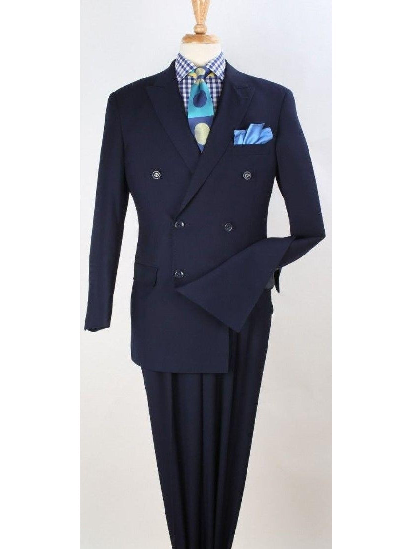 Men's Classic Fit Navy Blue Double Breasted Wool 3-Piece Suit
