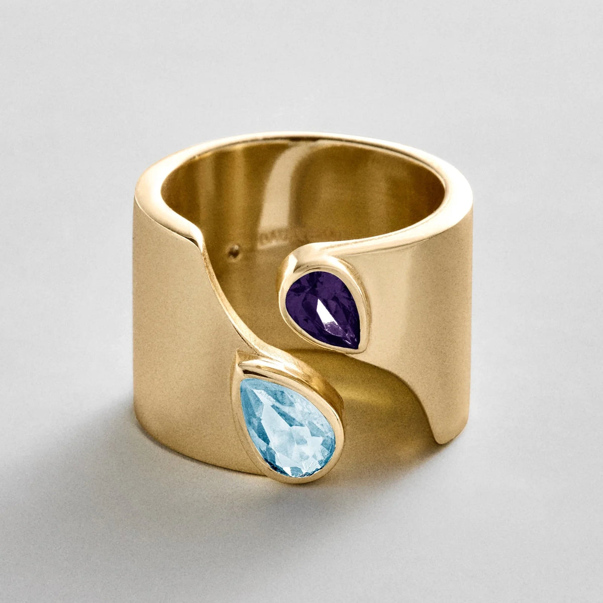 Personalized Two-Stone Open Band Ring - Gold