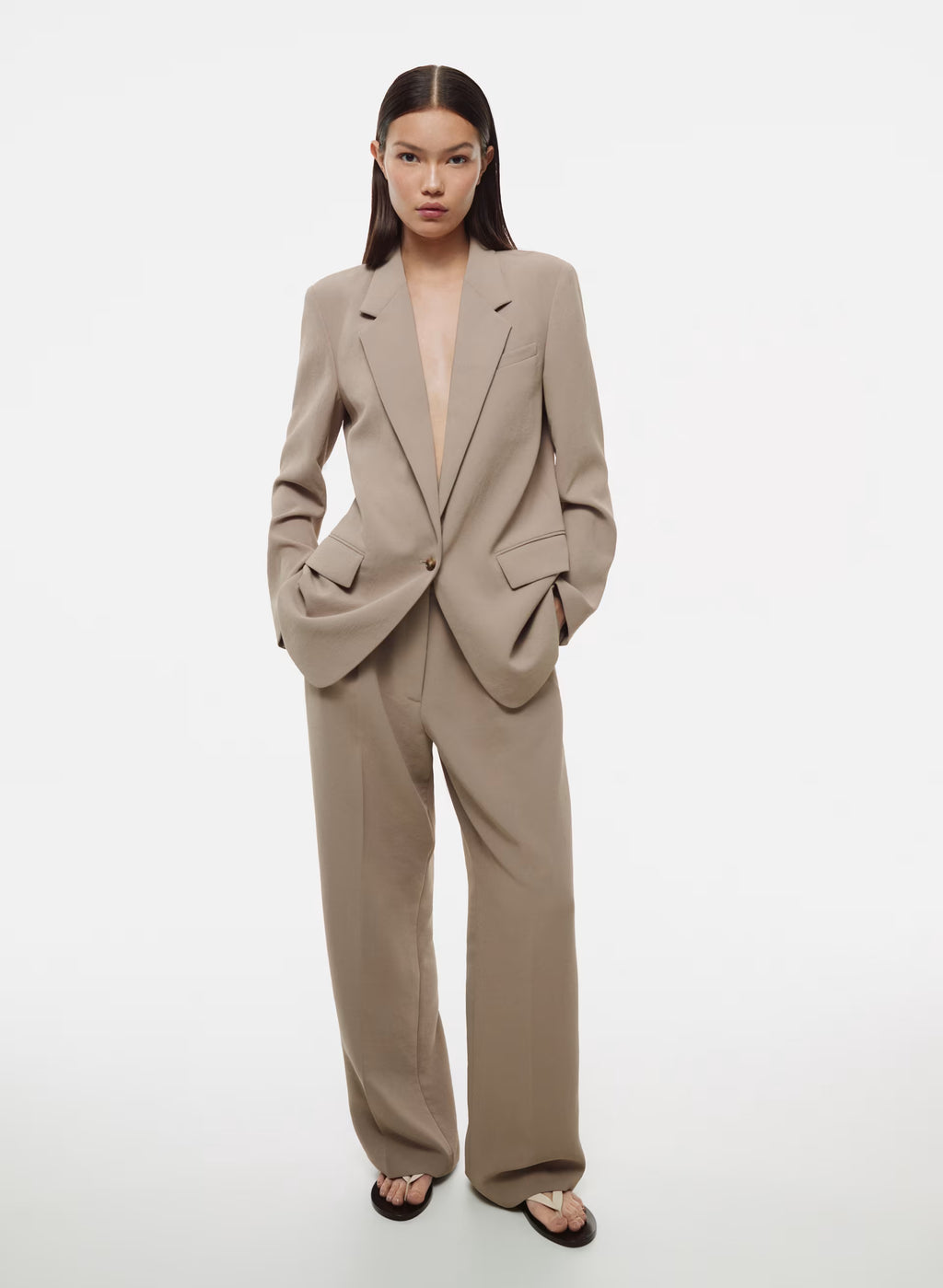 High-Rise Wide-Leg Crepe Trousers - Sand