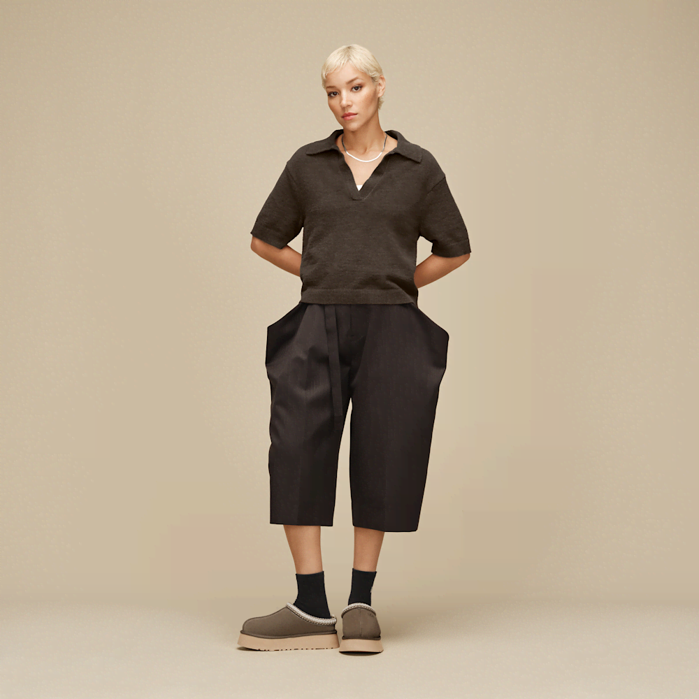 Women's Short-Sleeve Polo Sweater - Sand
