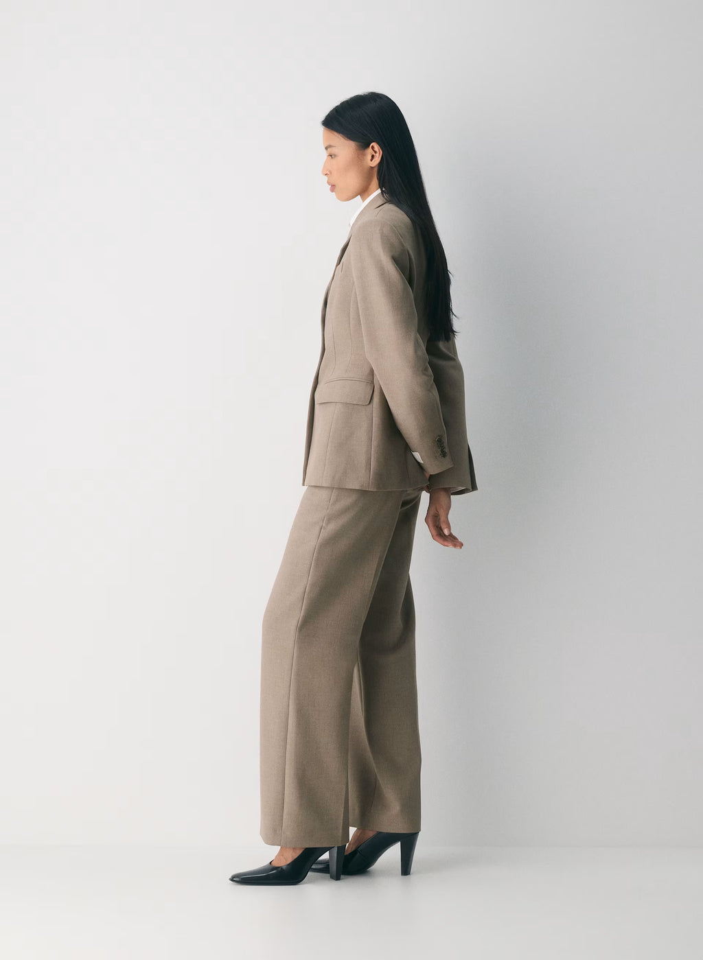 Single-Breasted Stretch Blazer - Brown Check