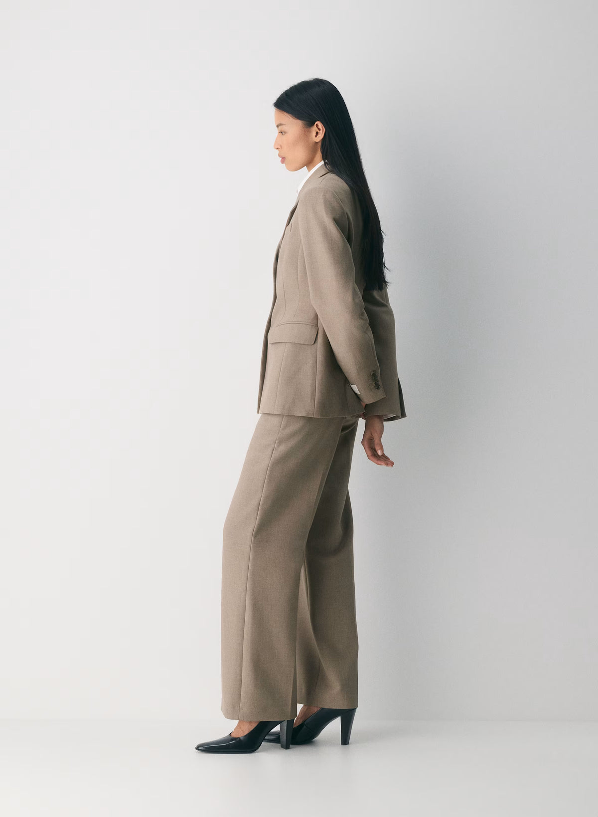 Single-Breasted Stretch Blazer - Brown Check