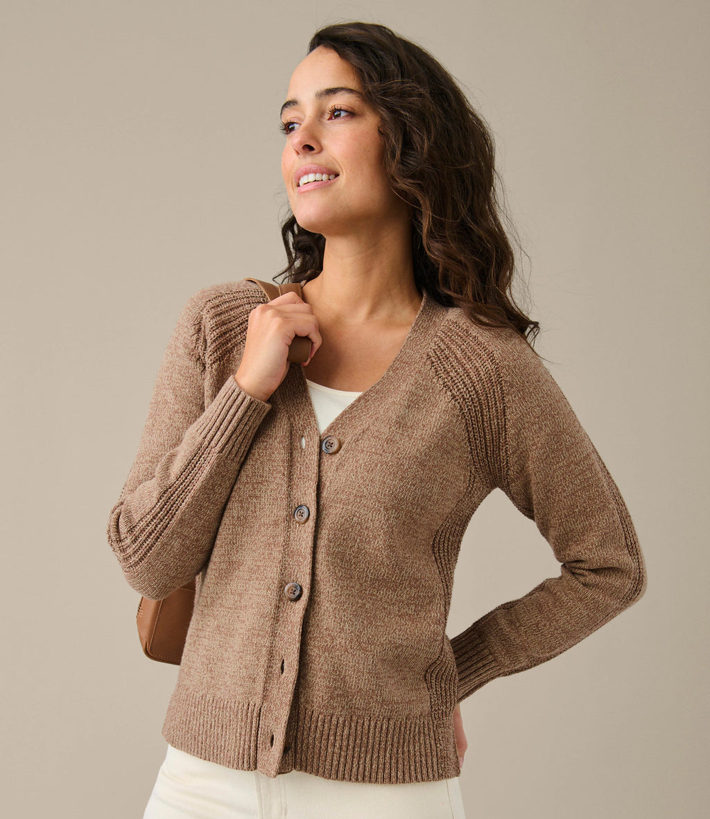 Women's Mixed Stitch V-Neck Cardigan - Navy