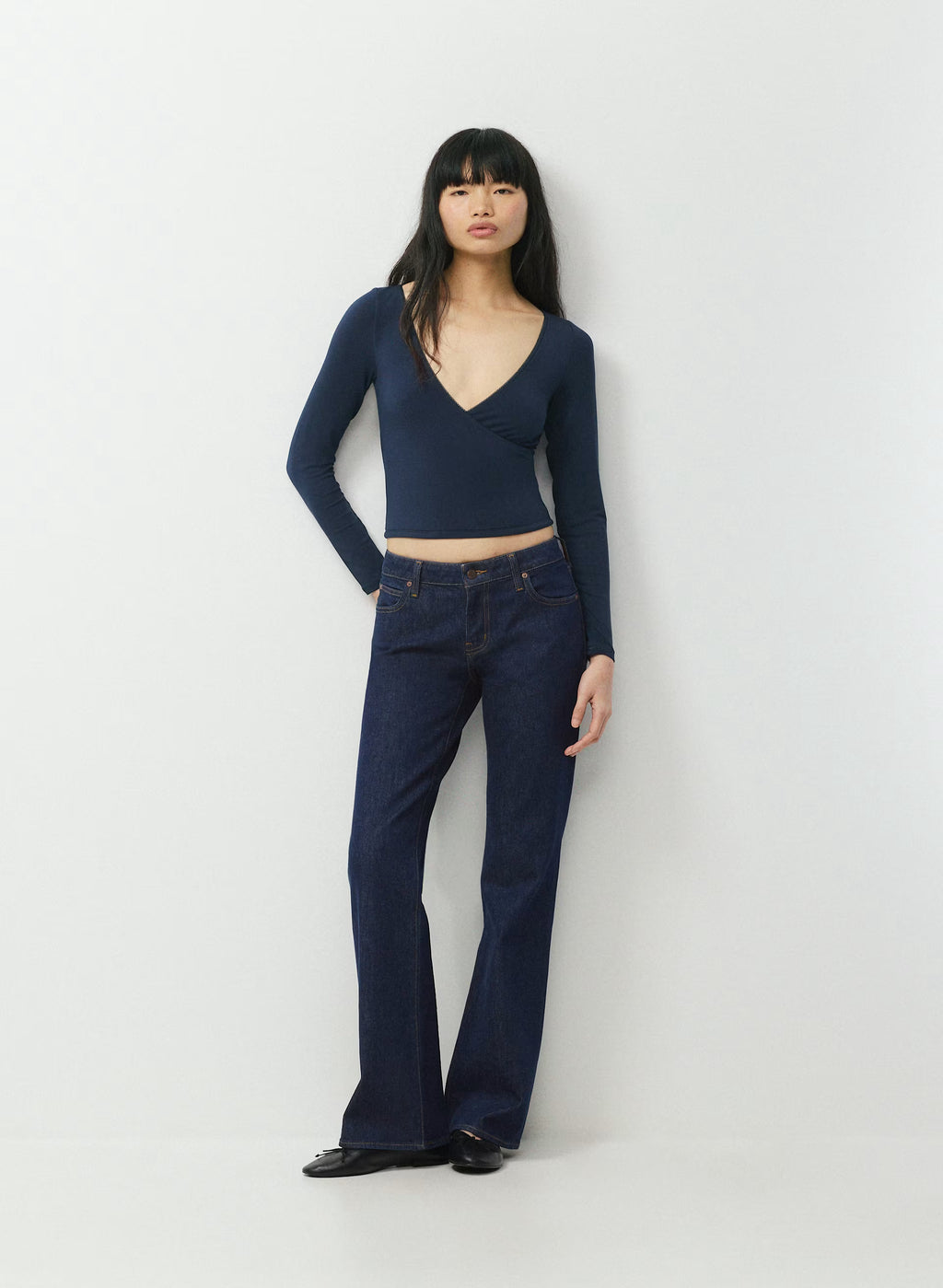 Long-Sleeve Modal Wrap Top - Navy