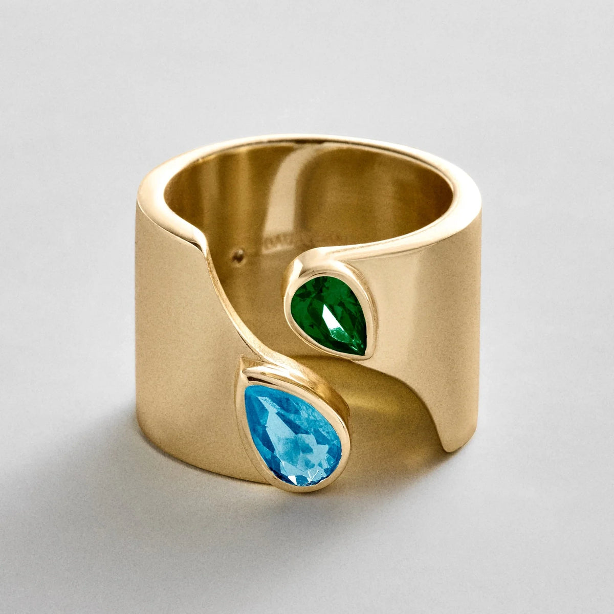 Personalized Two-Stone Open Band Ring - Gold