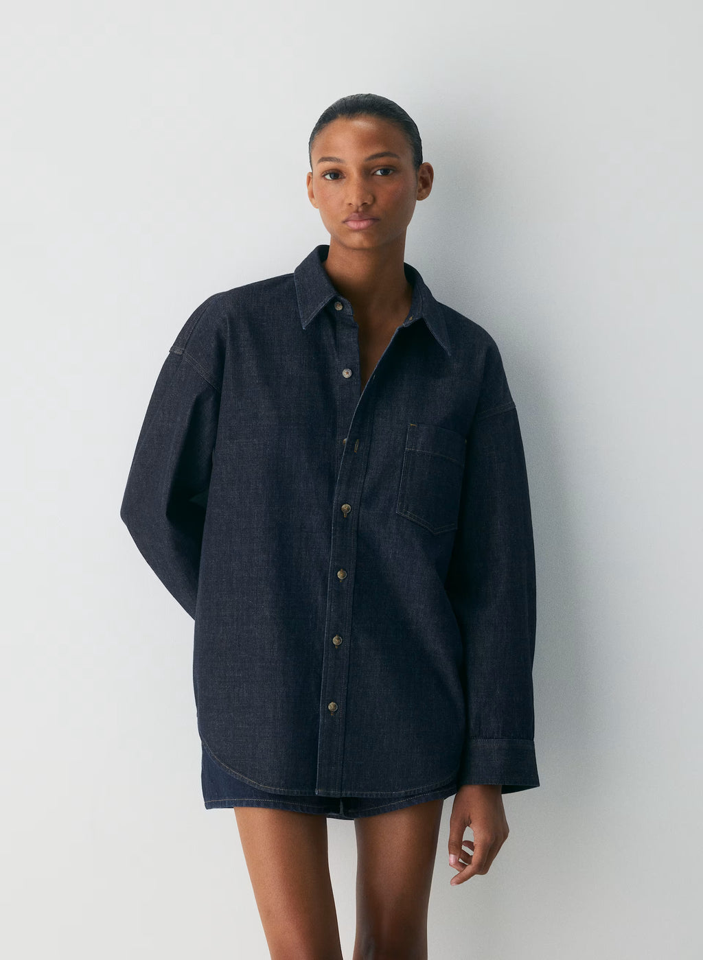 Oversized Hemp Blend Denim Shirt - Indigo