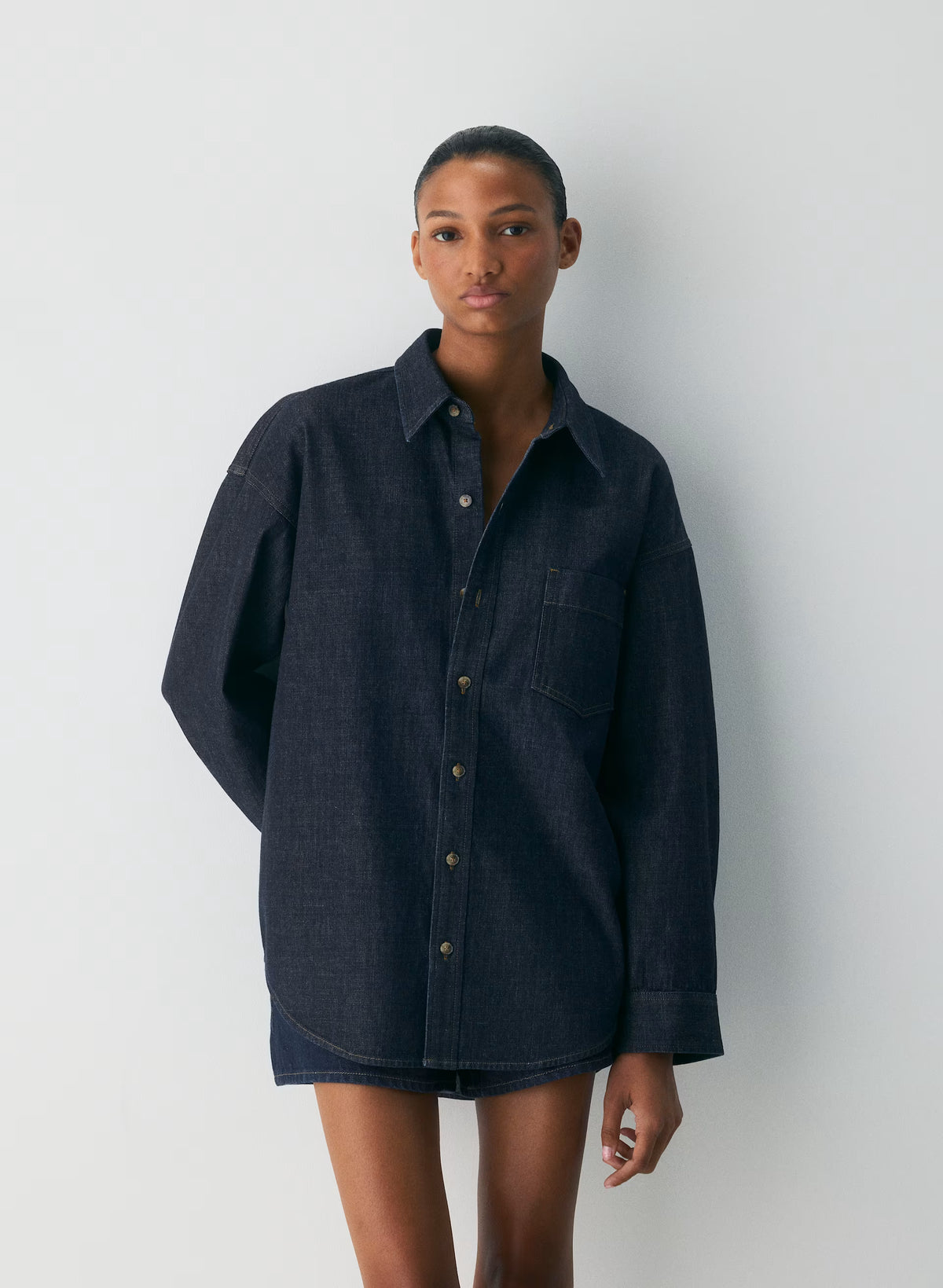 Oversized Hemp Blend Denim Shirt - Indigo