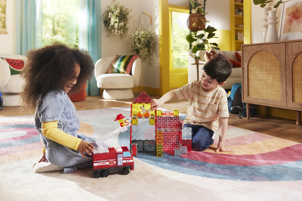 Fire Station Magnetic Building Set - 50 Pieces