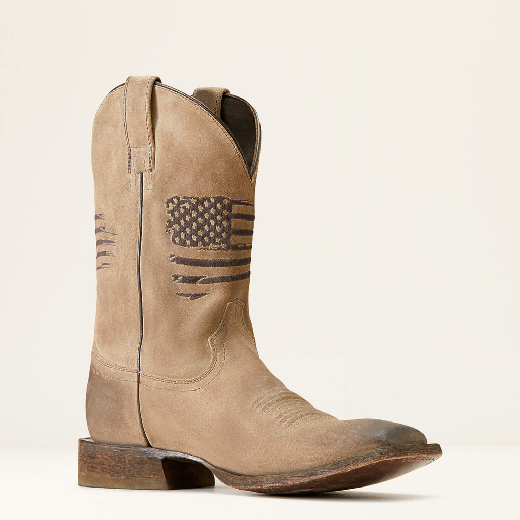 Men's Leather Wide Square Toe Western Boots - Gray