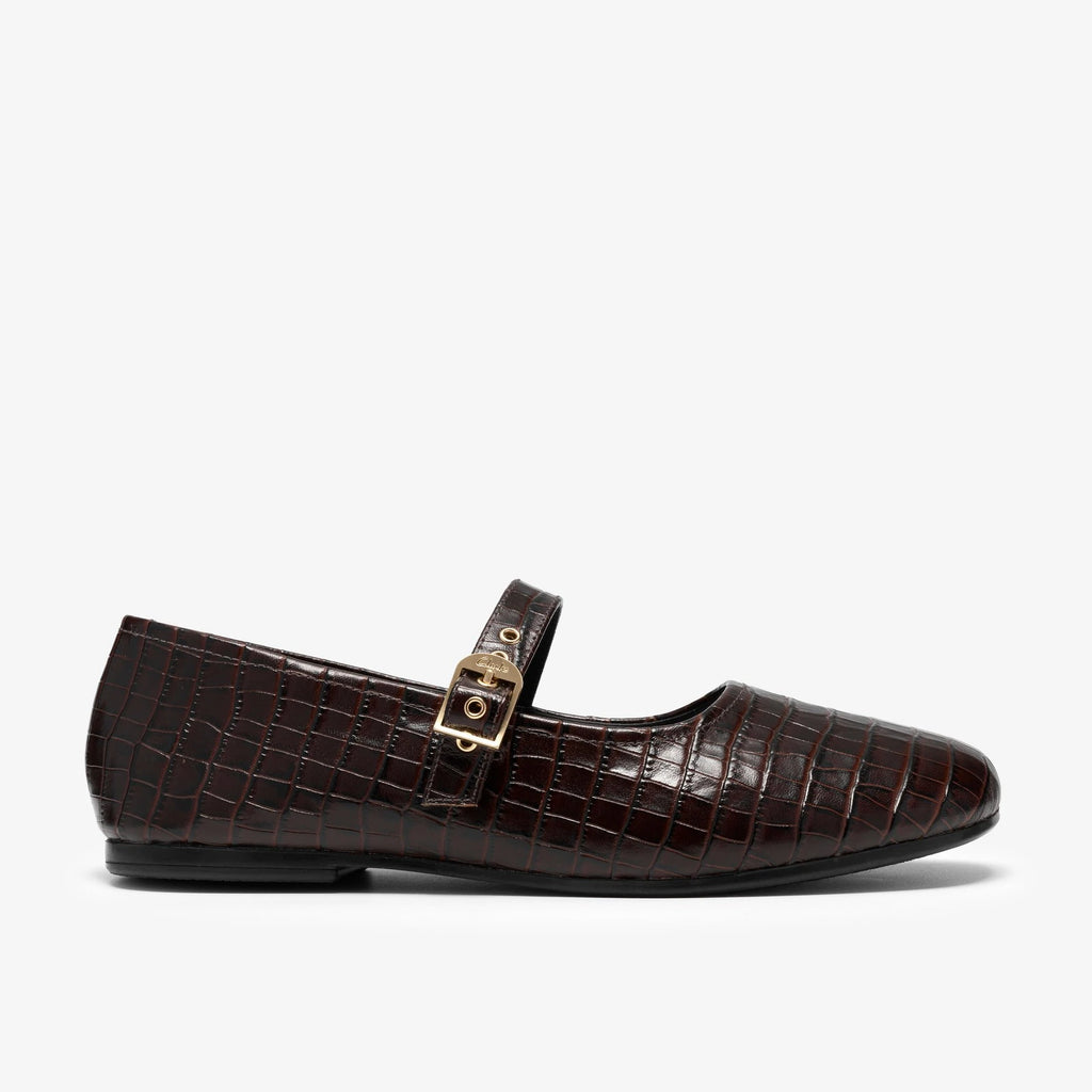 Women's Croc-Effect Mary Jane Flat - Dark Brown