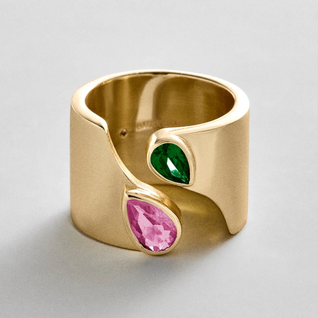 Personalized Two-Stone Open Band Ring - Gold