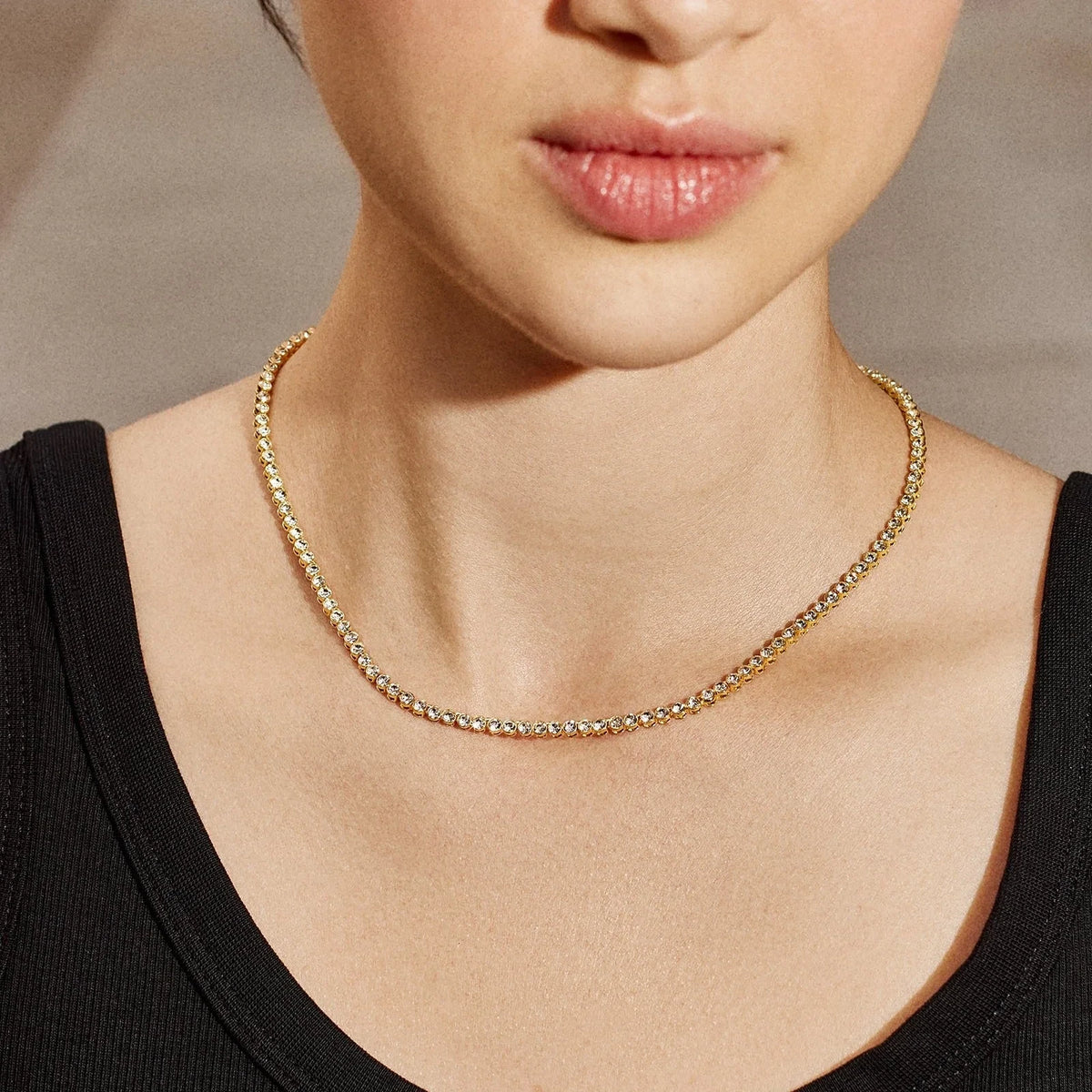 Gold-Plated Round Crystal Tennis Necklace
