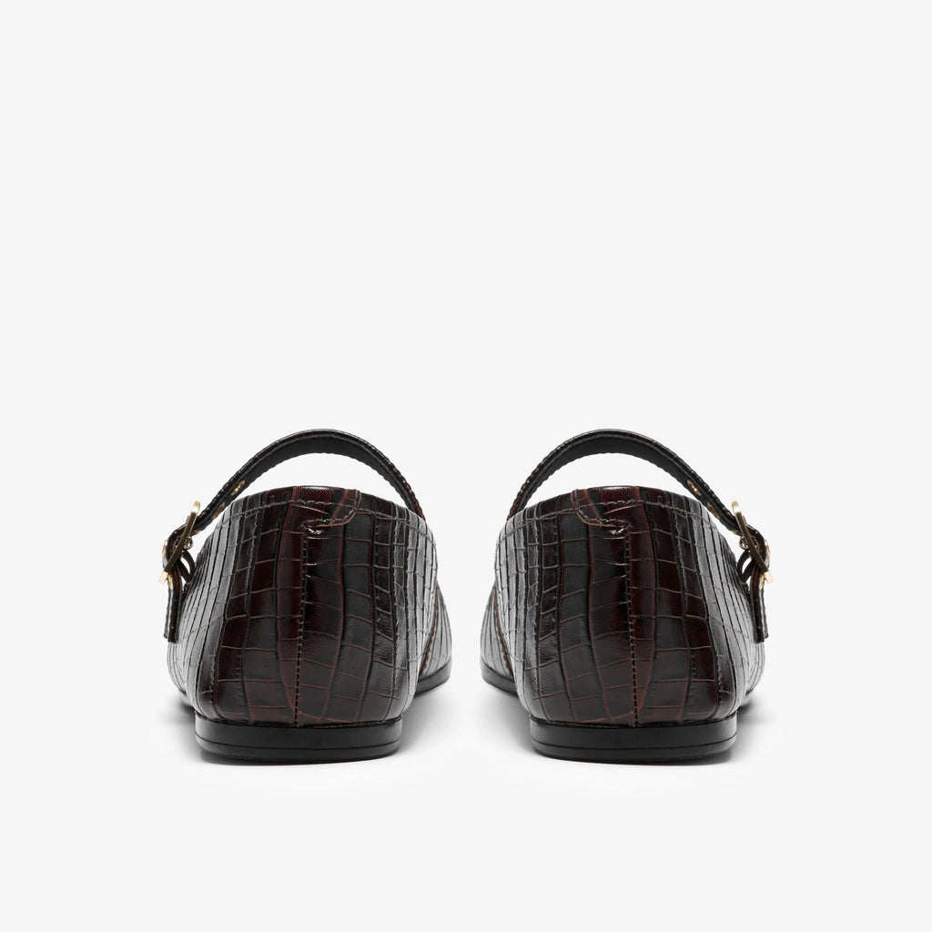 Women's Croc-Effect Mary Jane Flat - Dark Brown