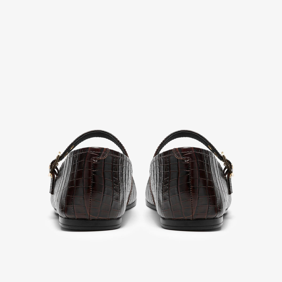 Women's Croc-Effect Mary Jane Flat - Dark Brown