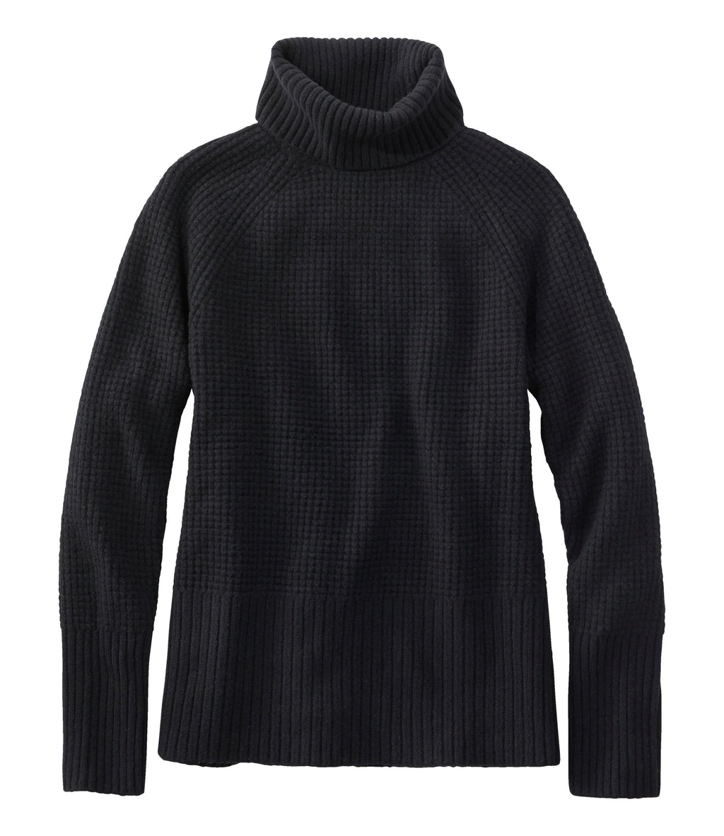 Women's Waffle Knit Turtleneck Sweater - Black