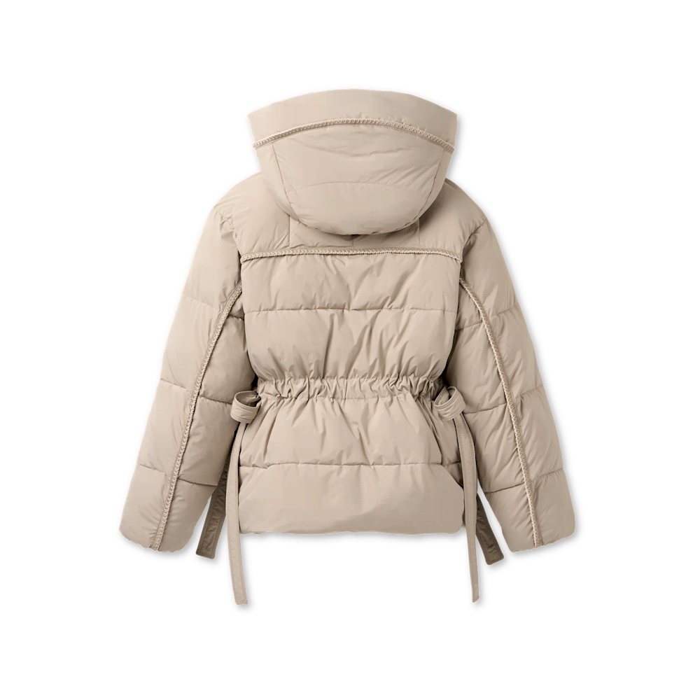 Women's Hooded Cinched Puffer Jacket - Oyster