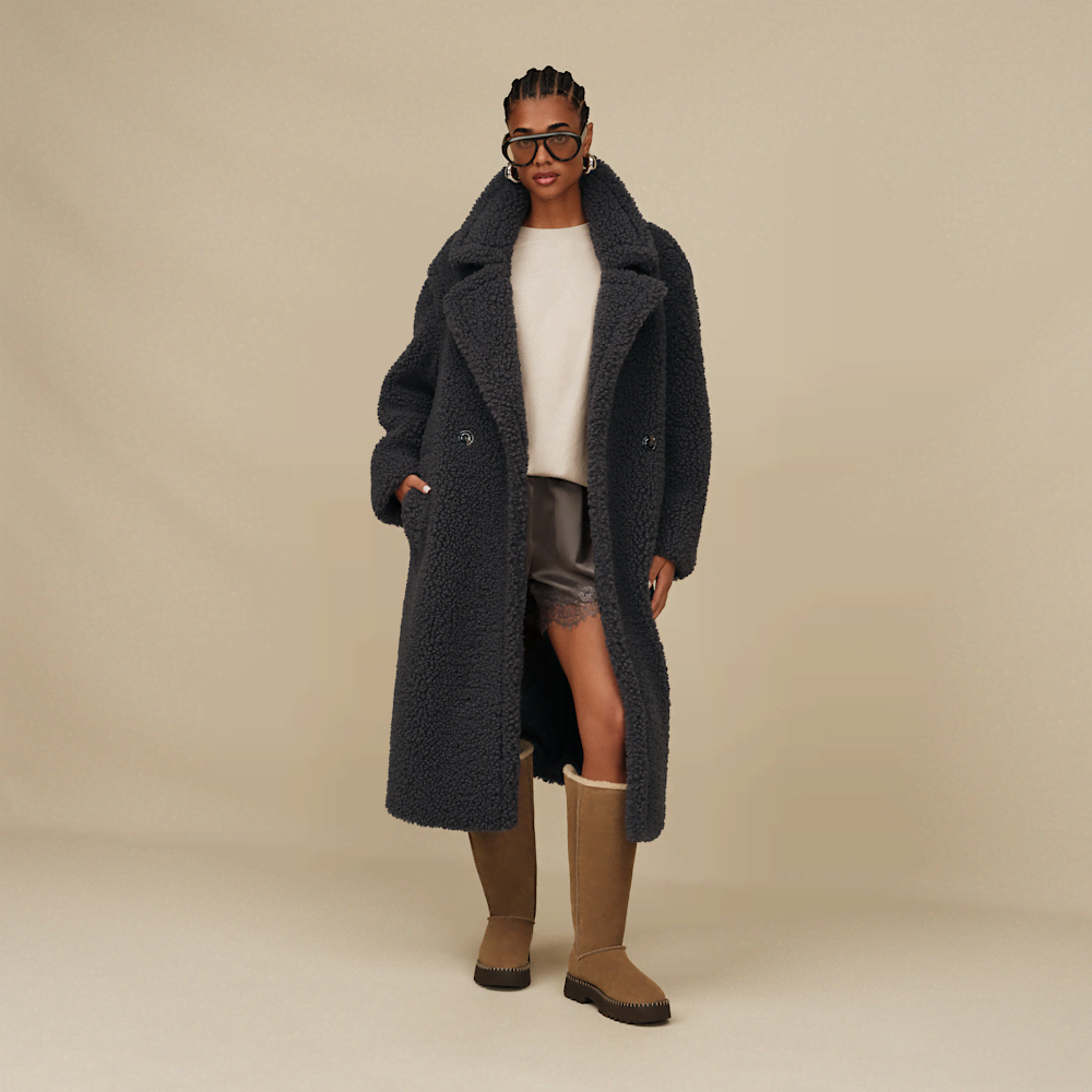 Women's Long Faux Fur Coat - Sand