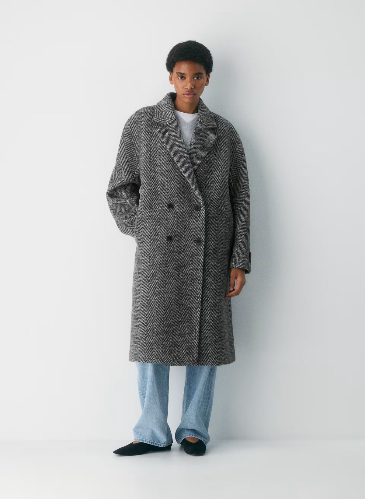 Double-Breasted Wool Cashmere Coat - Herringbone