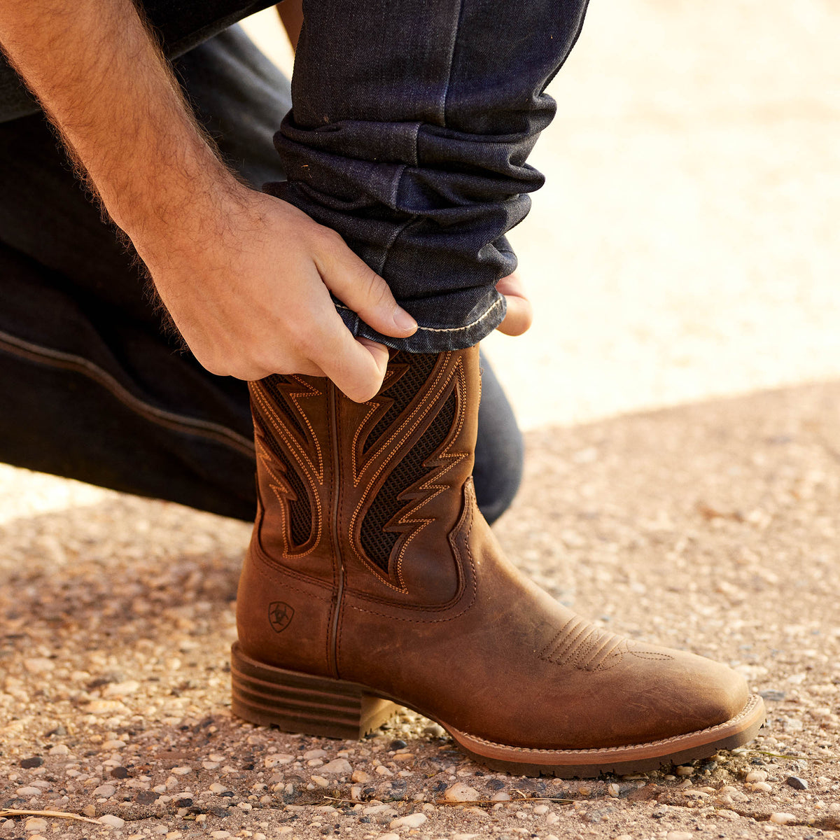 Vented Leather Western Riding Boot - Tan