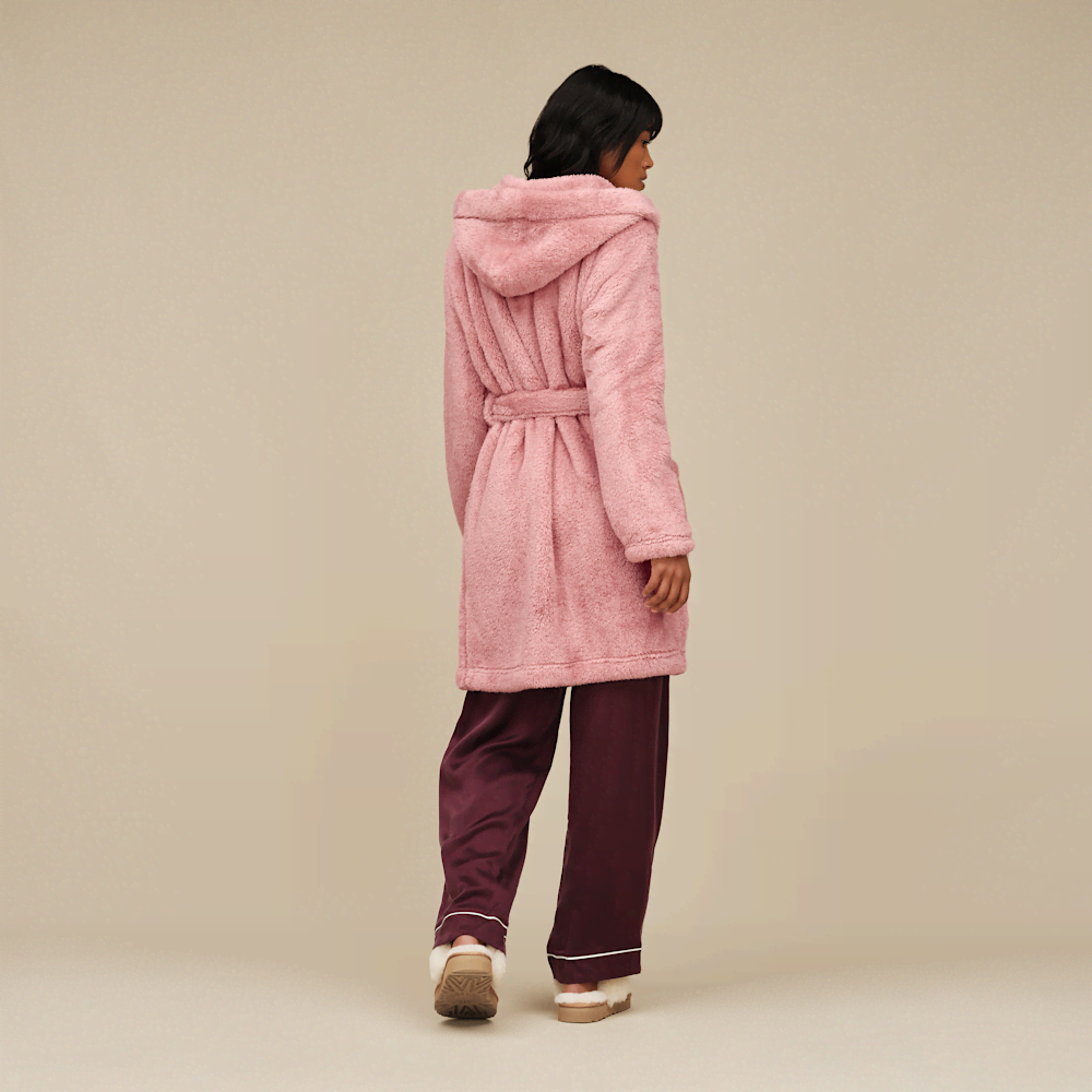 Women's Hooded Plush Fleece Robe - Cream