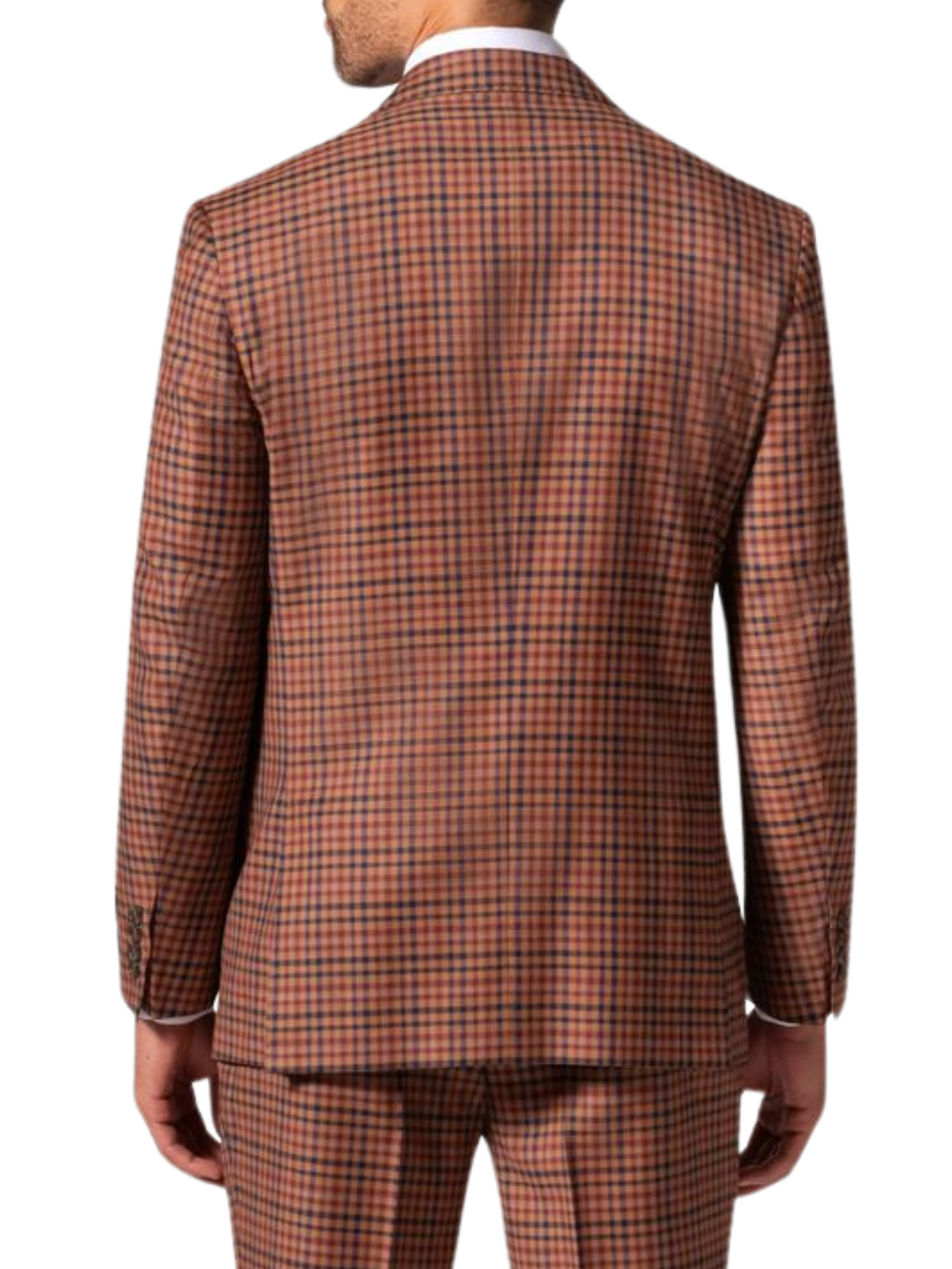Men's Brown Plaid Modern Fit Wool 3-Piece Suit