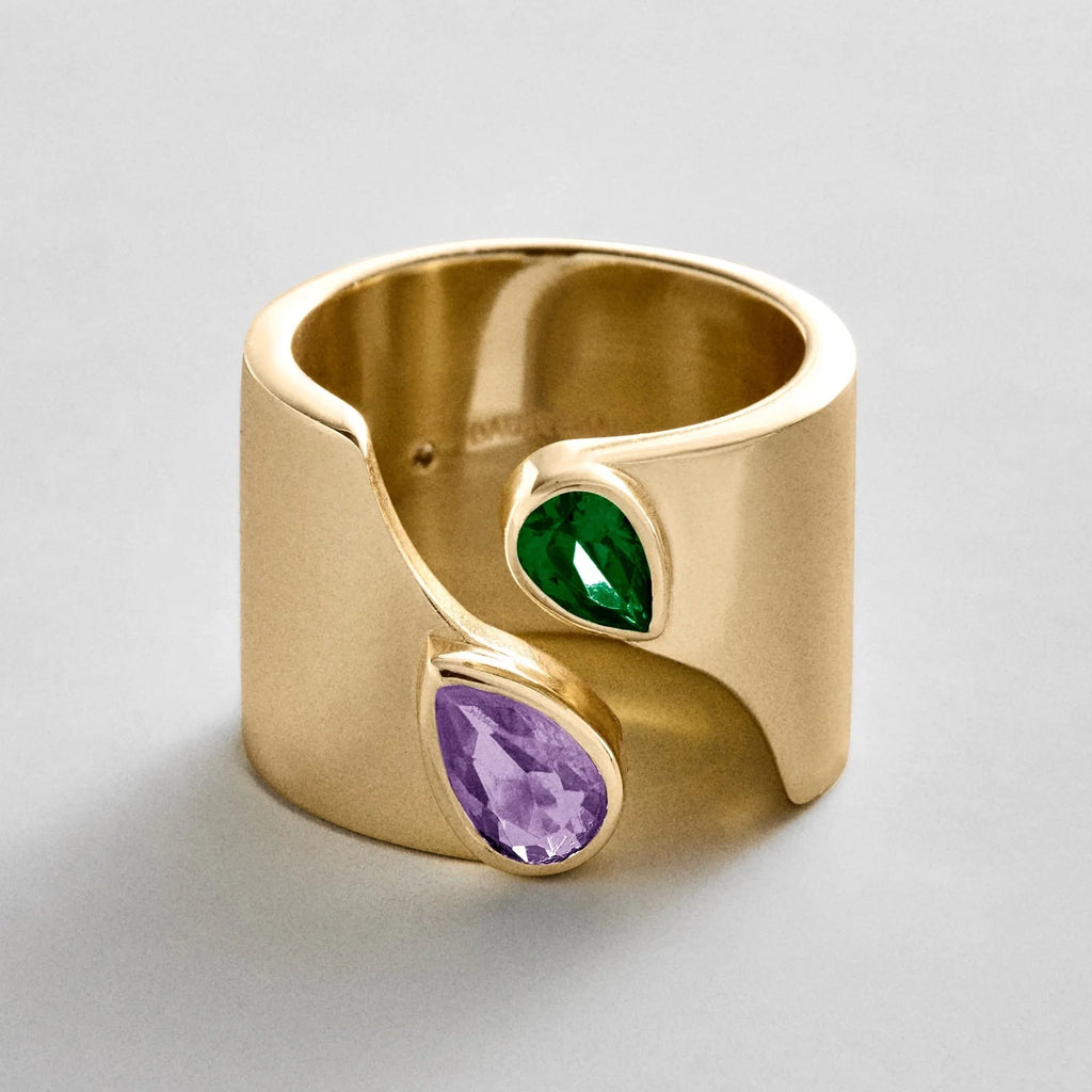 Personalized Two-Stone Open Band Ring - Gold