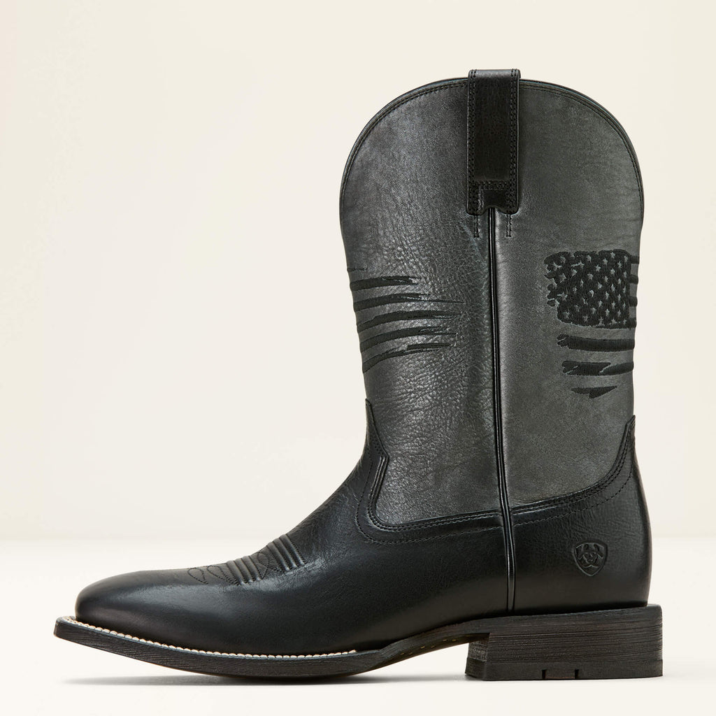 Men's Leather Wide Square Toe Western Boots - Gray