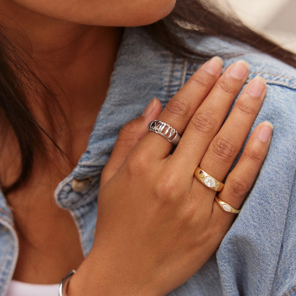 Personalized Silver-Tone Letter Band Ring