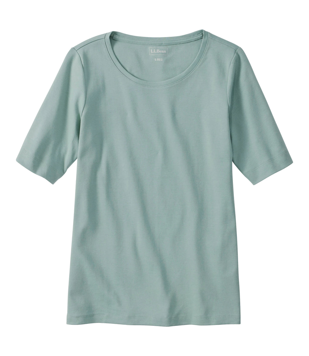 Women's Cotton Jewel Neck Elbow-Sleeve T-Shirt - White