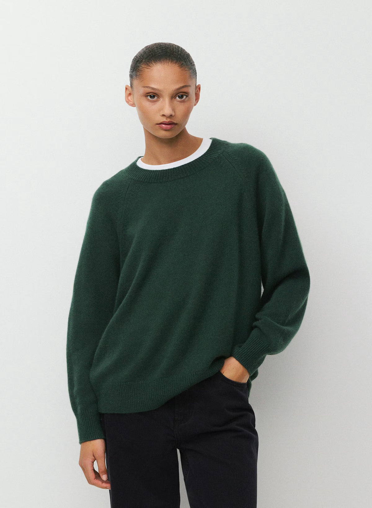 Wool Cashmere Raglan Sweater - Olive