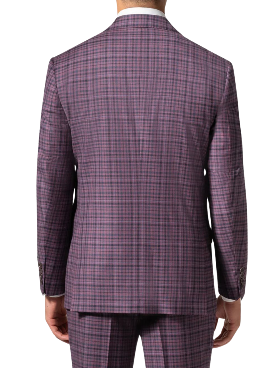 Men's Purple Plaid Modern Fit Wool 3-Piece Suit
