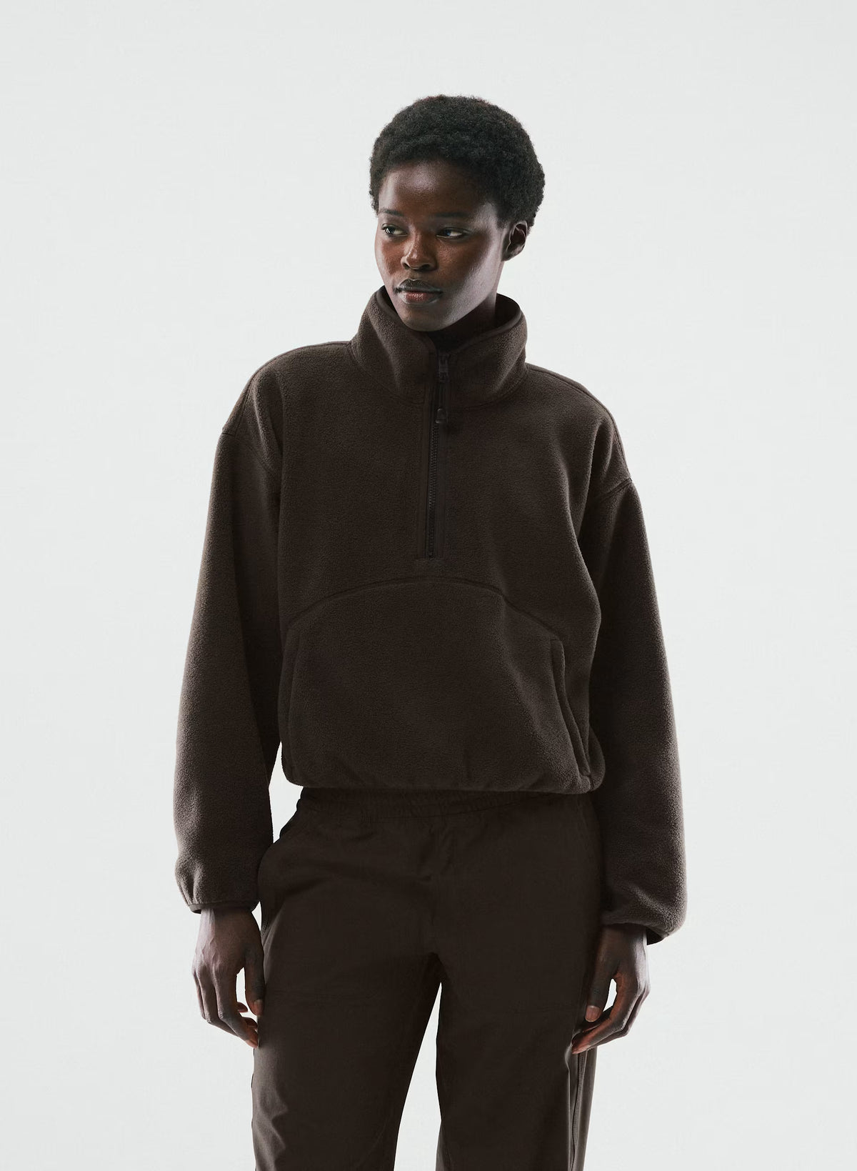 Oversized Half-Zip Microfleece Pullover - Gray