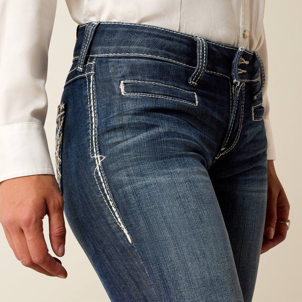 Women's Mid Rise Wide Leg Stretch Jeans - Blue