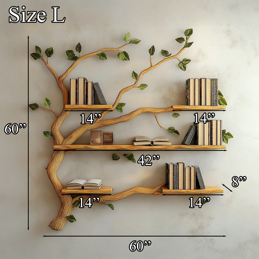 Wall-Mounted Tree Branch Bookcase with Floating Wood Shelves - view 6