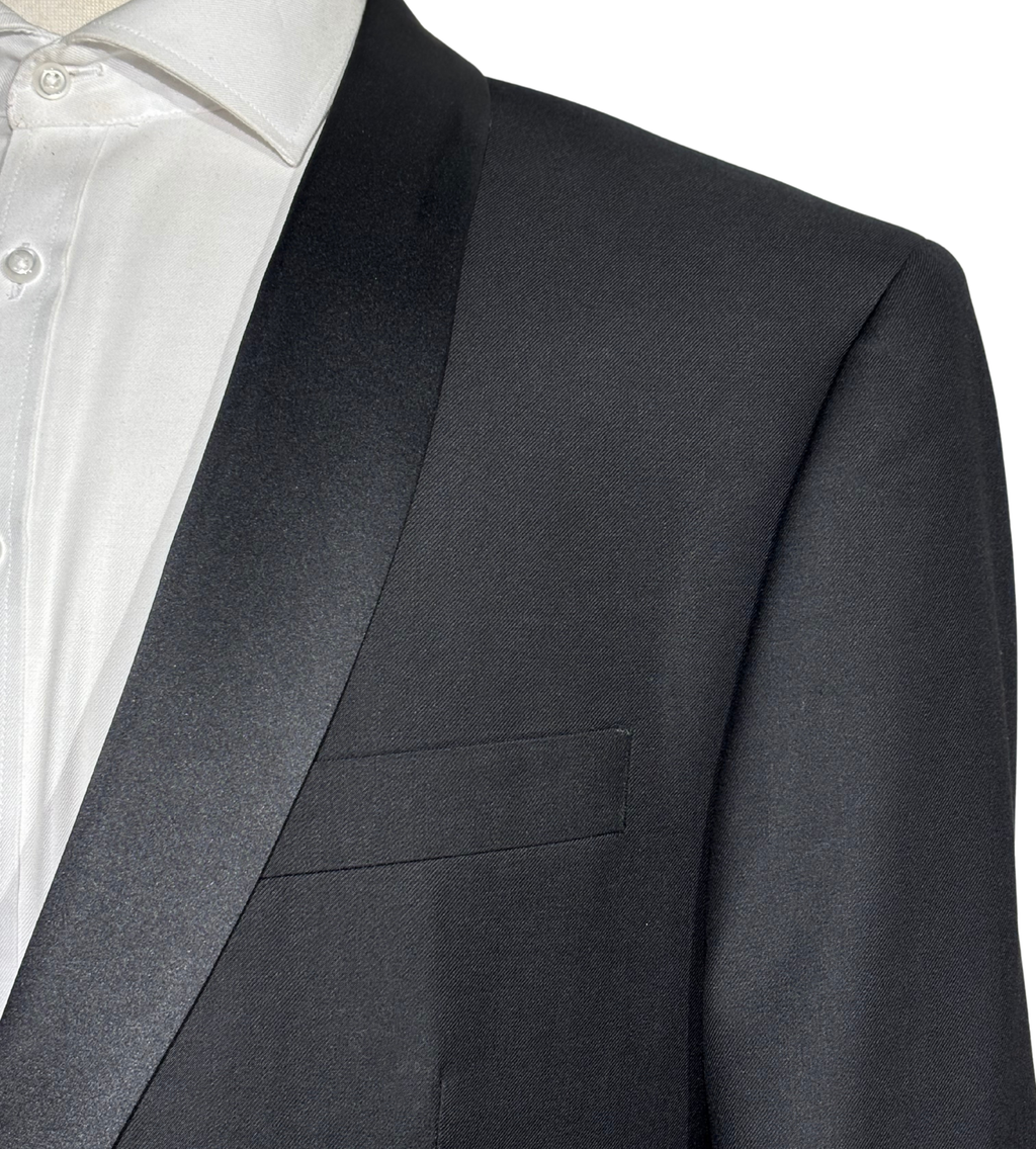 Men's Solid Black Satin Shawl Lapel Classic Fit 2-Button Tuxedo