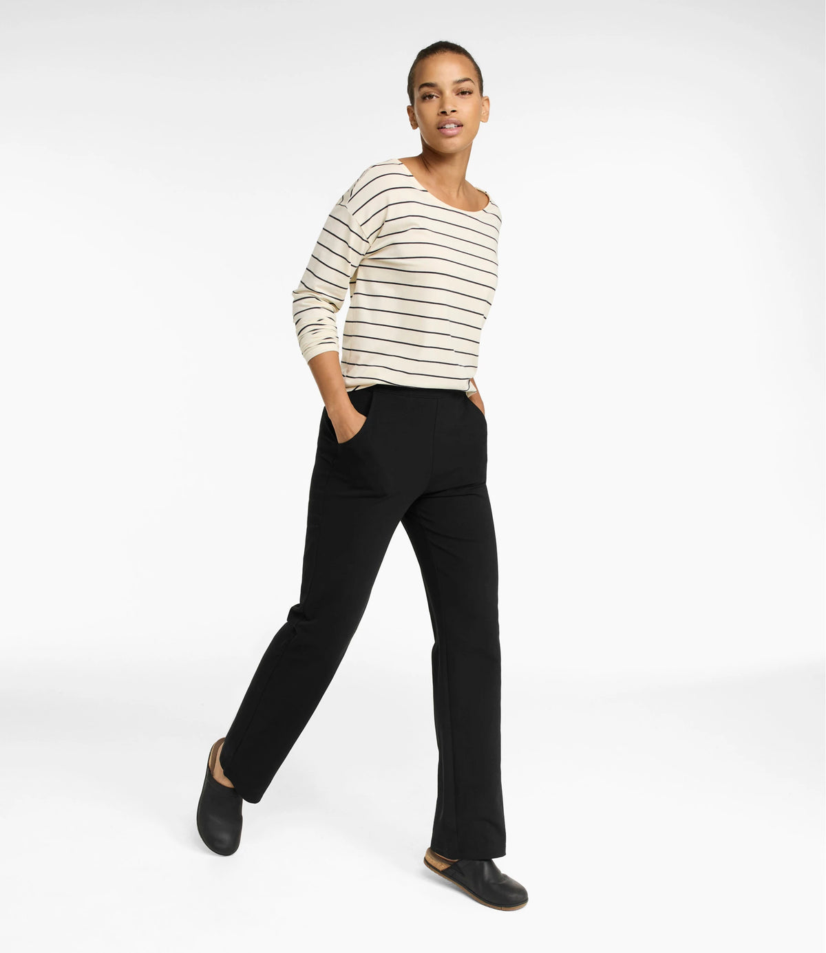 Women's High-Rise Straight-Leg Knit Pants - Black