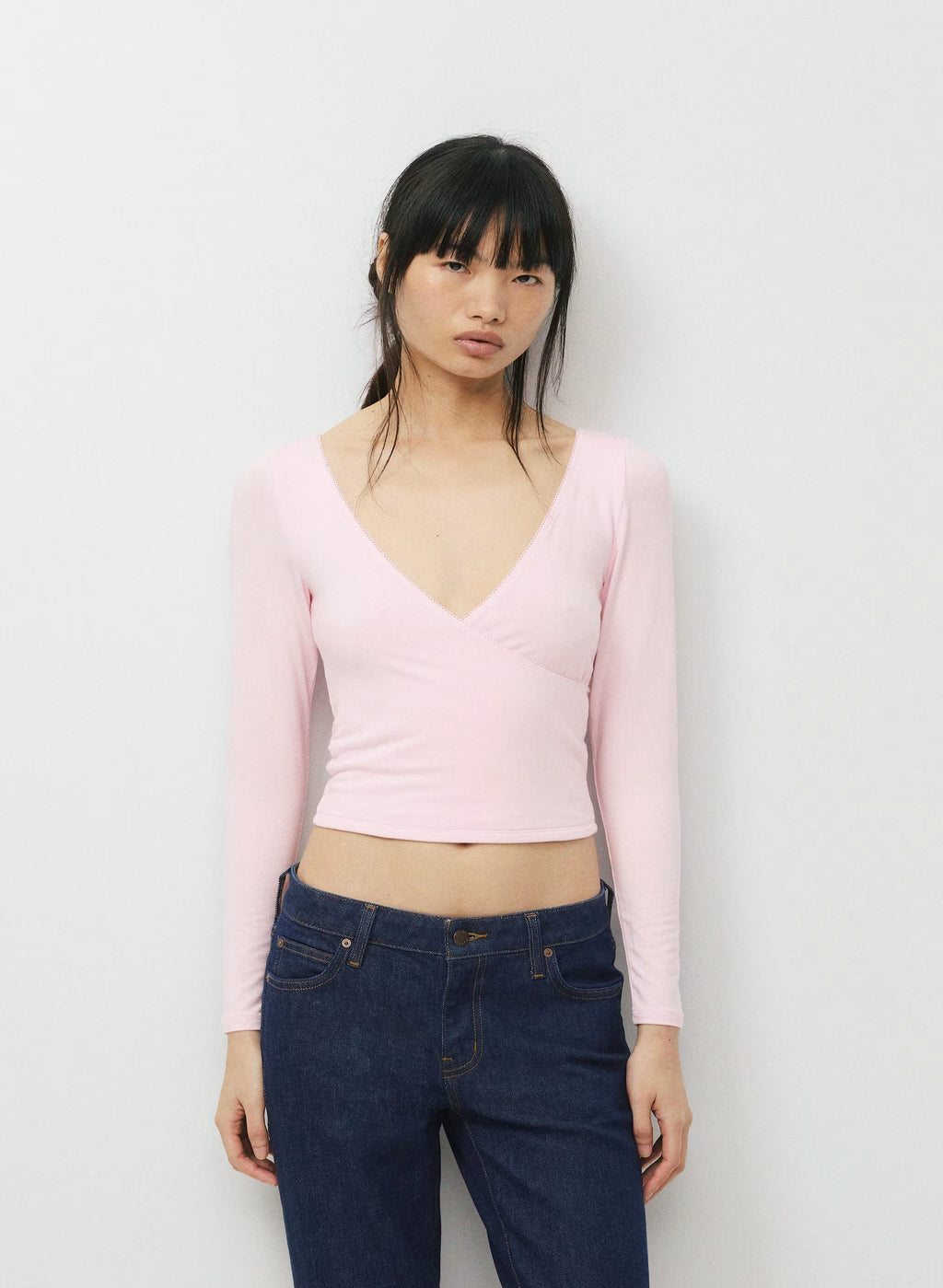 Long-Sleeve Modal Wrap Top - Navy