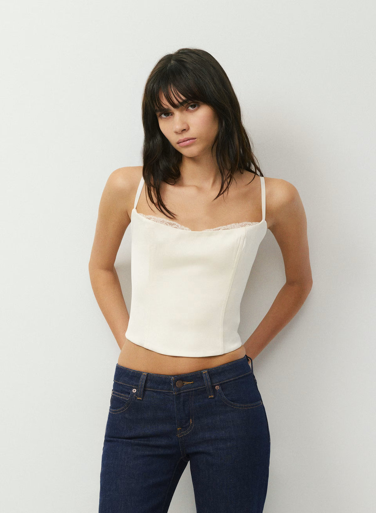 Lace-Trim Stretch Satin Bustier - Plum